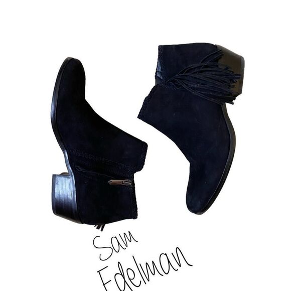 Sam Edelman Black Ankle Boots with Fringe - Picture 3 of 8